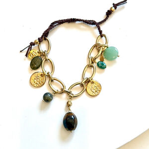 J.JILL Jade with Tigers Eye Gold 
 Charm Slider Bracelet NEW